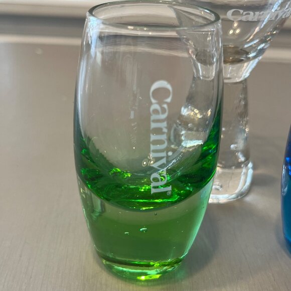 5 Carnival Cruise Line Souvenir Shot Glasses Clear Blue Green Turquoise - Picture 6 of 13